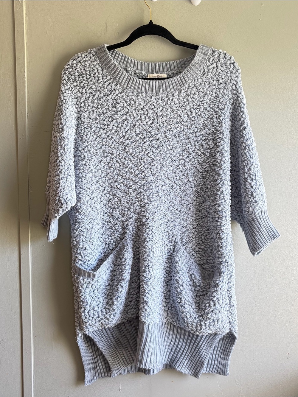 Umgee Gray Popcorn Knit Sweater Tunic Dress - Small